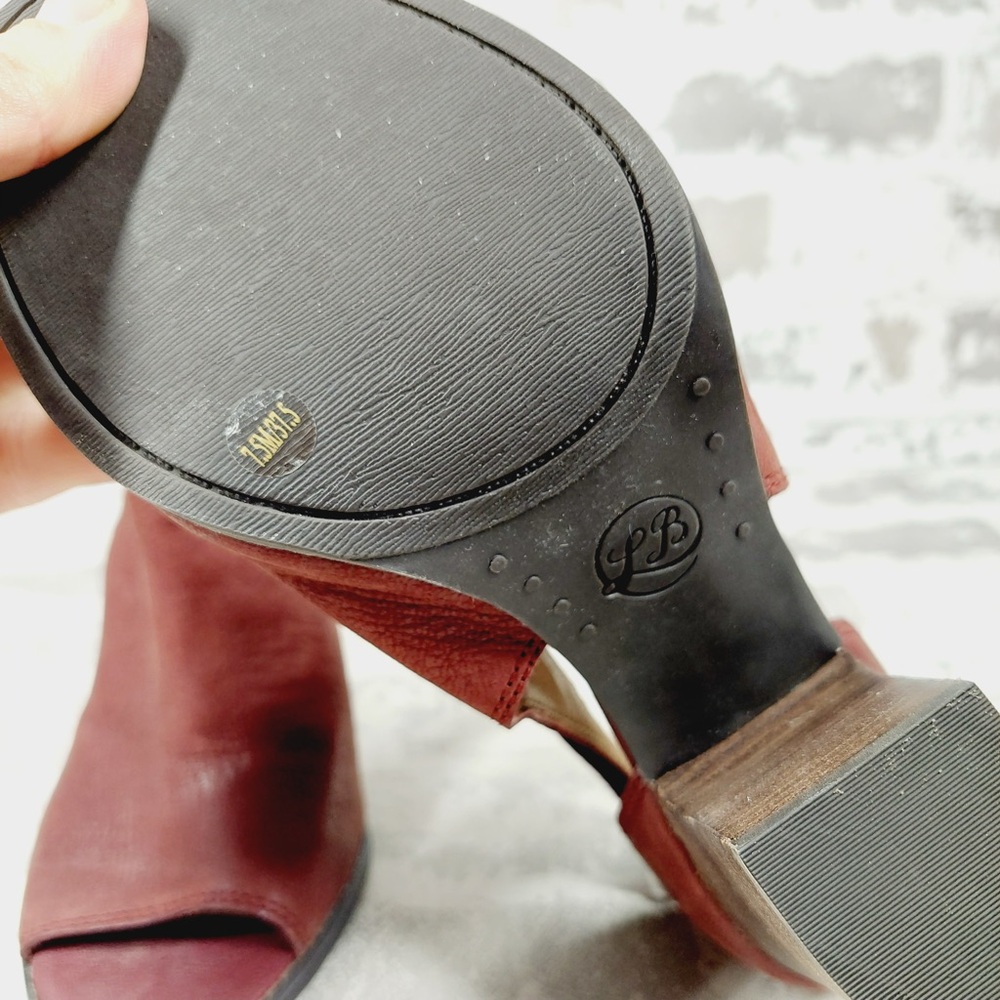 NEW Lucky Brand Laciann Burgundy Peep Toe Block Heel Leather Ankle Boots K976 - Picture 10 of 14